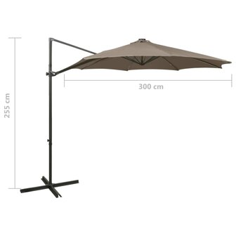Zweefparasol met paal en LED-verlichting 300 cm taupe