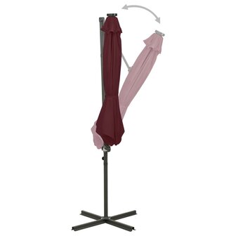 Zweefparasol met paal en LED-verlichting 300 cm bordeauxrood