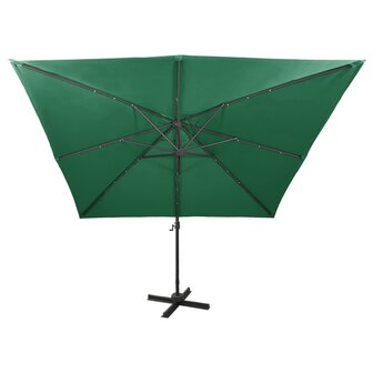Zweefparasol met paal en LED-verlichting 300 cm groen