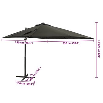 Zweefparasol met paal en LED-verlichting 250 cm antracietkleur