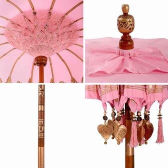Balinese Parasol Roze (180-190) x 260 cm Katoen en massief hout