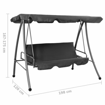 Schommelbank voor buiten met dak 192x118x175 cm staal antraciet