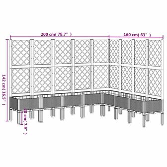 Plantenbak met latwerk 200x160x142 cm polypropeen blauwgrijs