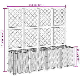 Plantenbak met latwerk 160x40x140 cm polypropeen blauwgrijs