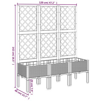 Plantenbak met latwerk 120x40x142 cm polypropeen lichtgrijs