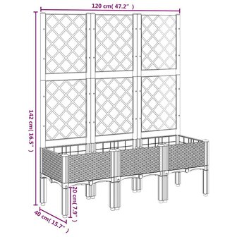 Plantenbak met latwerk 120x40x142 cm polypropeen blauwgrijs