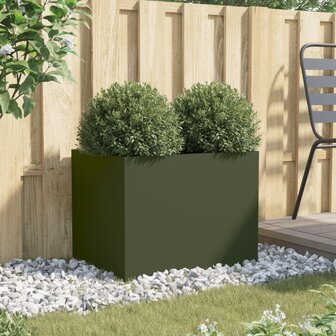 Plantenbak 62x47x46 cm staal olijfgroen
