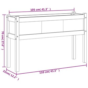 Plantenbak met poten 110x31x70 cm ge&iuml;mpregneerd grenenhout