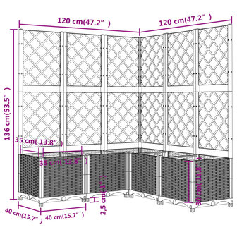 Plantenbak met latwerk 120x120x136 cm polypropeen lichtgrijs