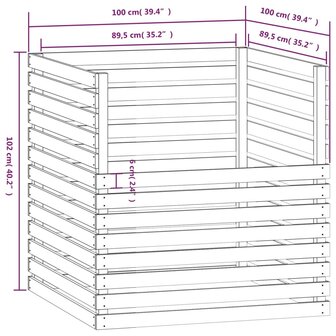 Compostbak 100x100x102 cm massief grenenhout grijs