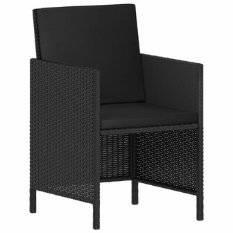 6-delige Tuinset met kussens poly rattan zwart
