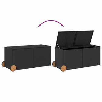 Tuinbox met wielen 283 L poly rattan zwart