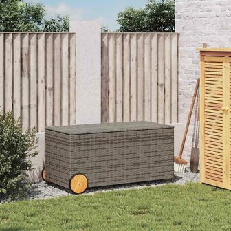 Tuinbox met wielen 190 L poly rattan grijs