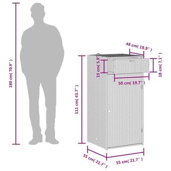Tuinkast 55x55x111 cm poly rattan bruin