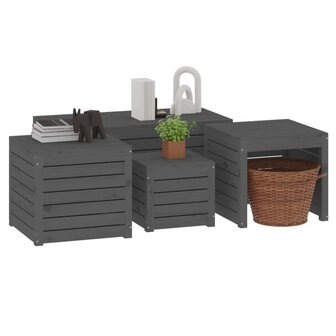 4-delige Tuinboxset massief grenenhout grijs