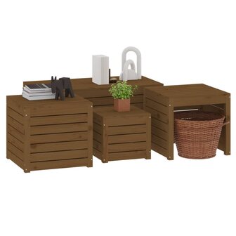 4-delige Tuinboxset massief grenenhout honingbruin