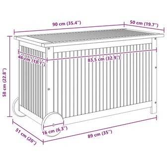 Tuinbox met wieltjes 90x50x58 cm massief acaciahout