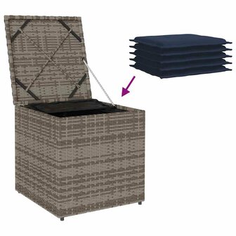 Kussenbox met opslag Grijs 50 x 50 x 50 cm poly rattan