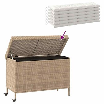 Tuinbox met wielen 110x55x73 cm poly rattan gemengd beige
