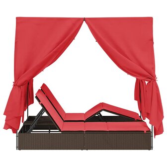 Dubbele Zonnebed met Dak Bruin 205 x 129 x 200 cm PE riet