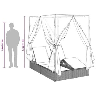 Dubbele Zonnebed met Dak Bruin 205 x 129 x 200 cm PE riet