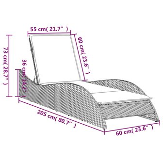 Ligbed met kussen 60x205x73 cm poly rattan zwart