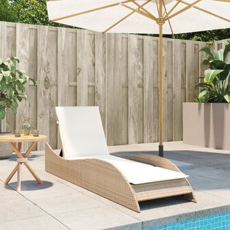 Ligbed met kussen 60x205x73 cm poly rattan beige