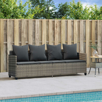 Ligbed met kussen&nbsp;poly rattan grijs