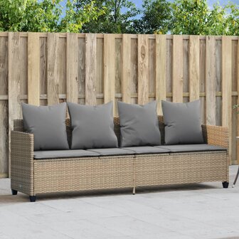 Ligbed met kussens&nbsp;poly rattan beige