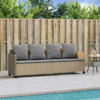 Ligbed met kussens&nbsp;poly rattan beige