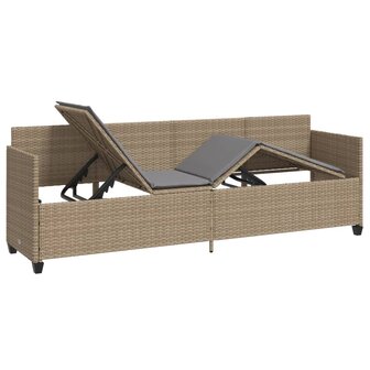 Ligbed met kussens&nbsp;poly rattan beige