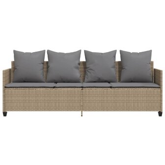 Ligbed met kussens&nbsp;poly rattan beige