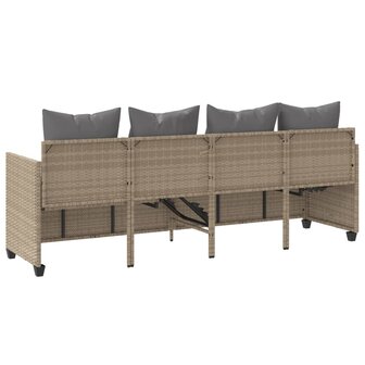 Ligbed met kussens&nbsp;poly rattan beige