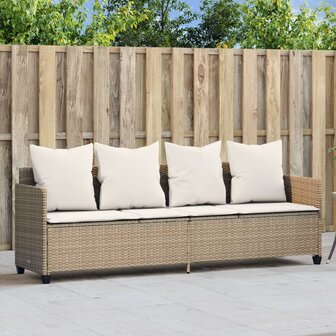 Ligbed met kussens&nbsp;poly rattan beige