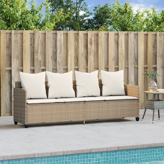 Ligbed met kussens&nbsp;poly rattan beige