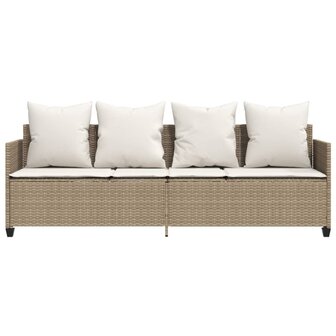 Ligbed met kussens&nbsp;poly rattan beige
