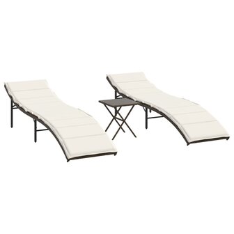 Ligstoelen 2 st met tafel poly rattan bruin