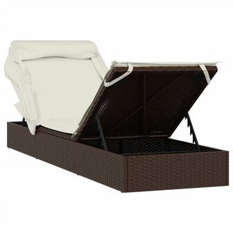 Ligbed met inklapbaar dak 213x63x97 cm poly rattan bruin