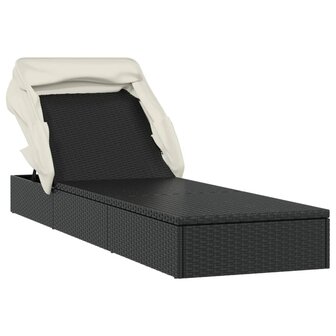 Ligbed met inklapbaar dak 213x63x97 cm poly rattan zwart