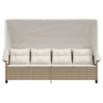 Ligbed met luifel en kussen poly rattan&nbsp;beige