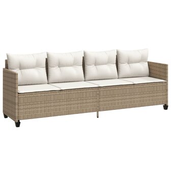 Ligbed met kussens&nbsp;poly rattan beige