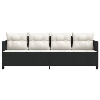 Ligbed met kussens poly rattan zwart