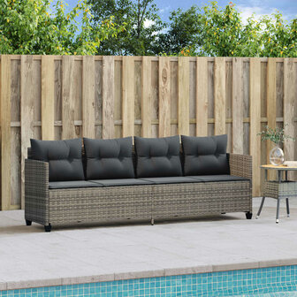 Ligbed met kussen&nbsp;poly rattan grijs