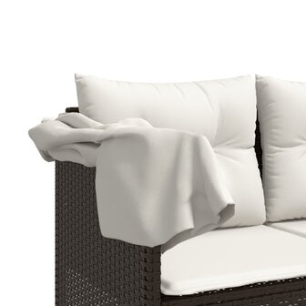 Ligbed met luifel en kussens poly rattan bruin