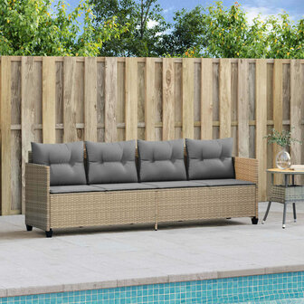 Ligbed met kussens&nbsp;poly rattan beige