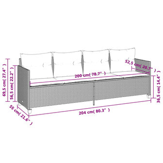 Ligbed met kussens poly rattan bruin