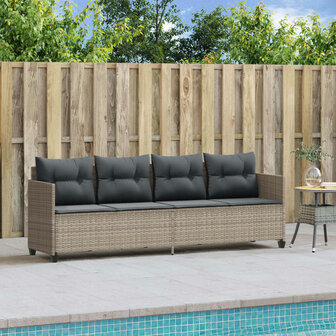 Ligbed met kussen&nbsp;poly rattan lichtgrijs
