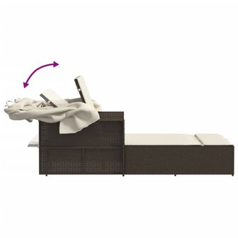 Ligbed 2-persoons met luifel en kussens poly rattan bruin