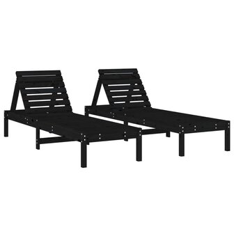 Ligbedden 2 st 199,5x60x74 cm massief grenenhout zwart