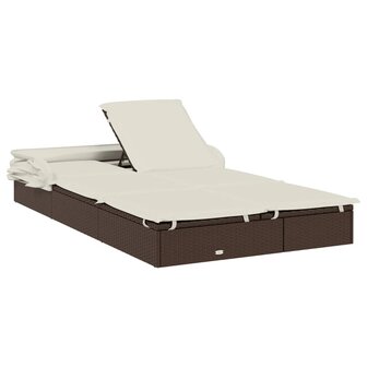 Ligbed 2-persoons met dak 213x118x97 cm poly rattan bruin